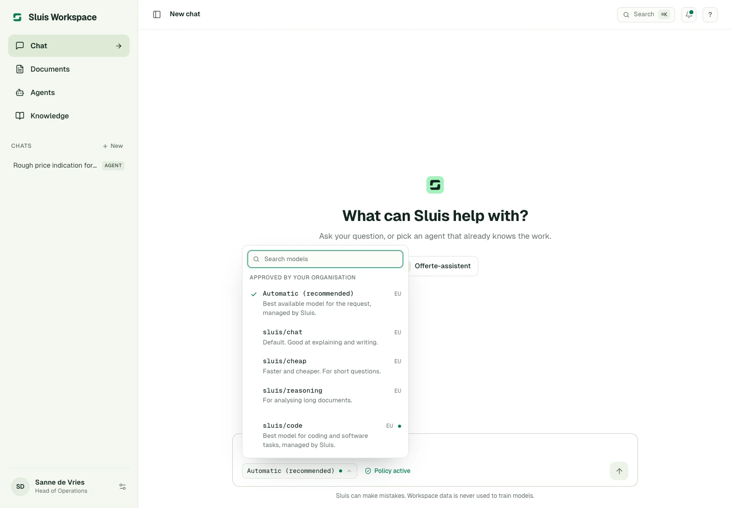 New chats start on Automatic