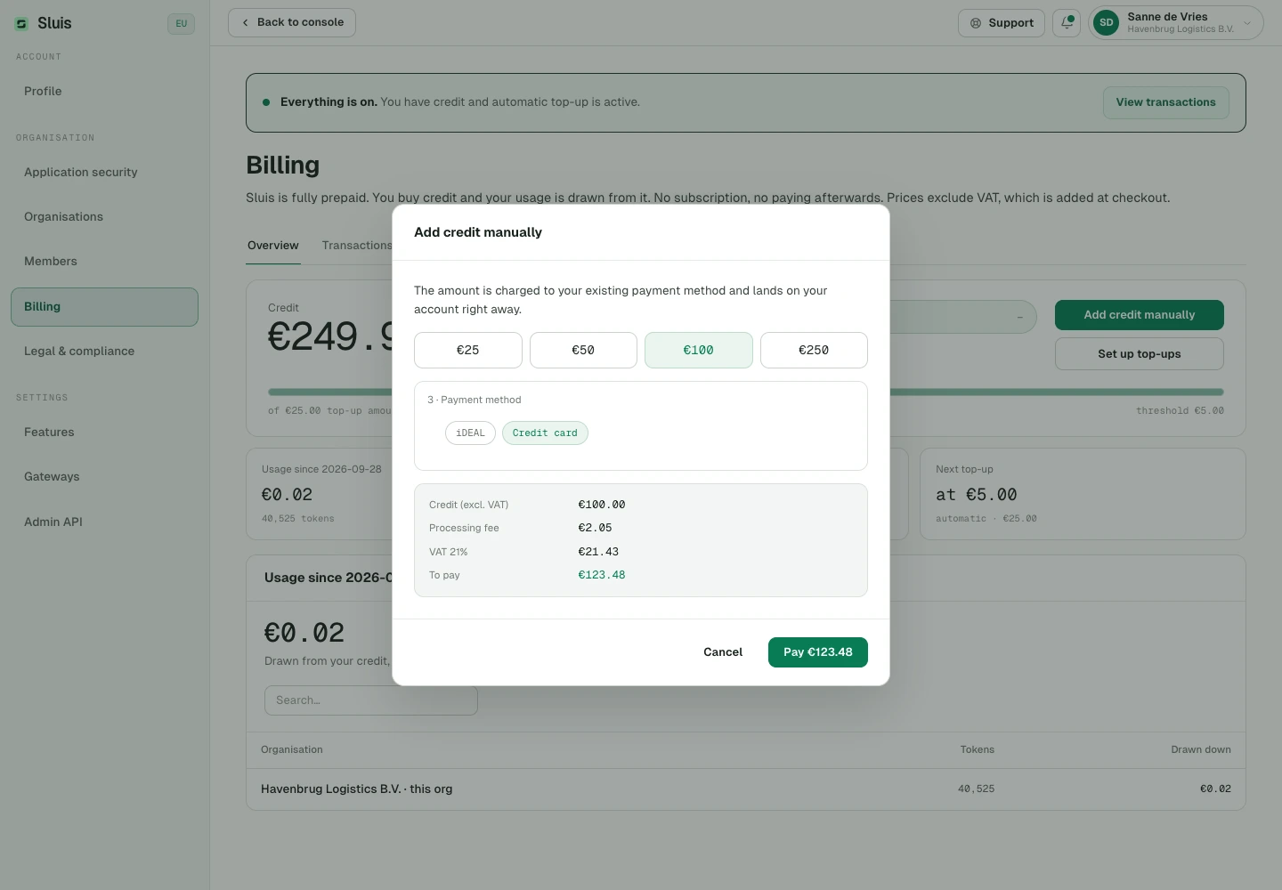 The checkout total includes VAT
