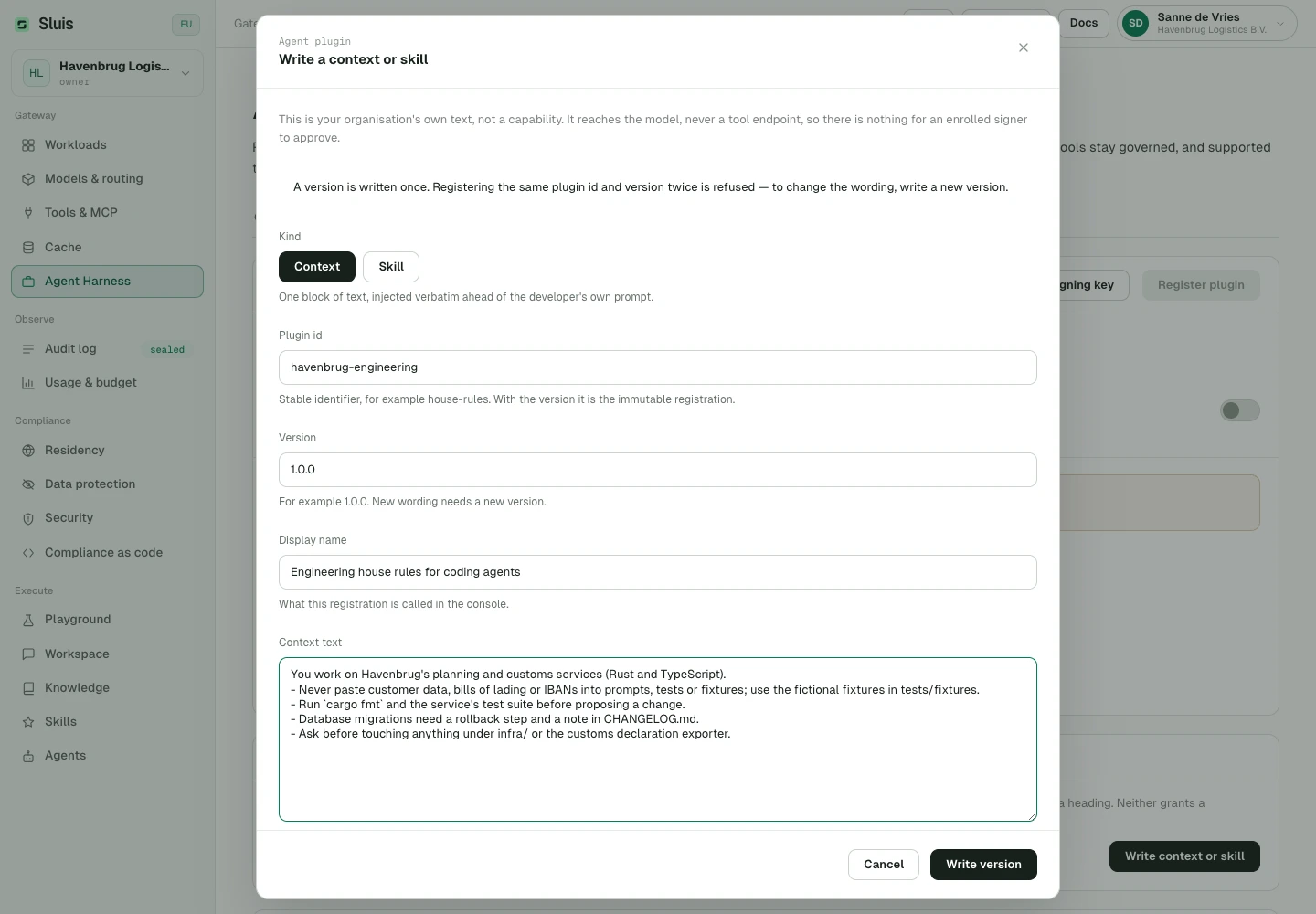 Context preview: inspect the effective instructions for an agent key.