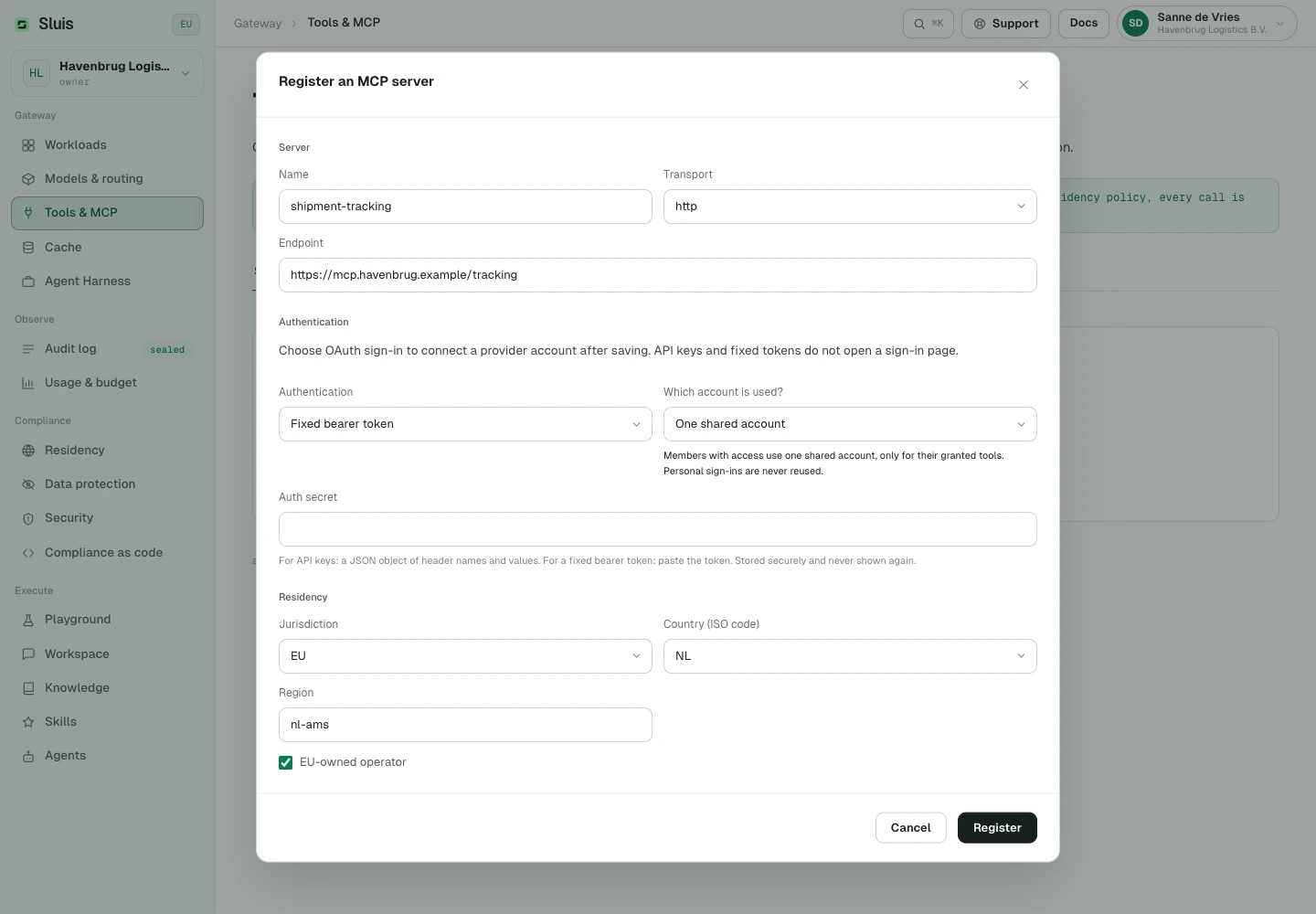 Tools & MCP: manage servers and governed tool access.