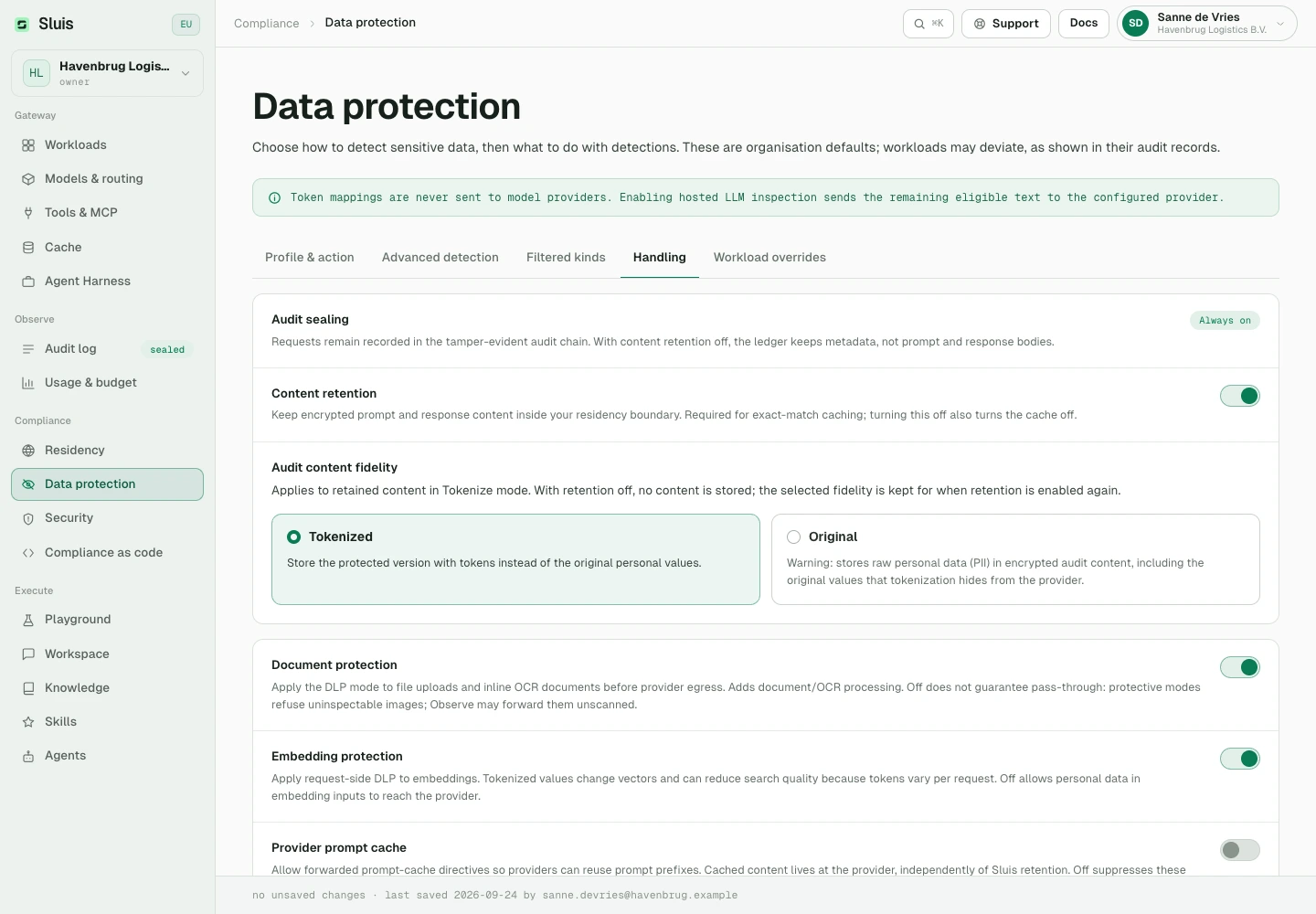 Retention: choose whether request content is stored.